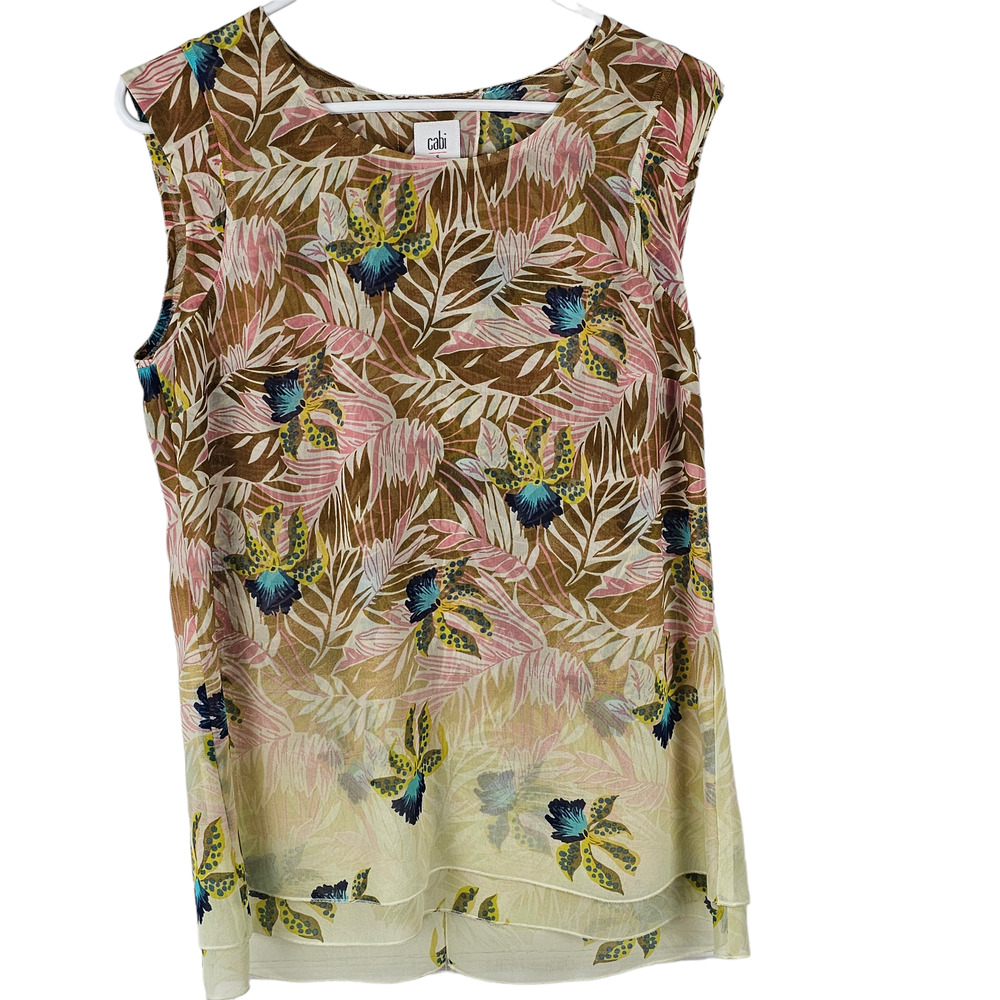 Top CABI boho floral romantic sleeveless neutral back interest Small